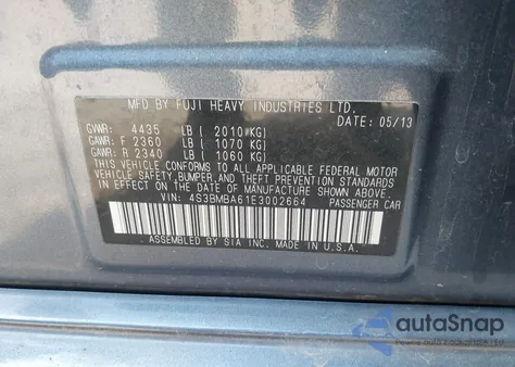 2014 Subaru Legacy 2.5I из США, поврежденный, VIN 4S3BMBA61E3002664